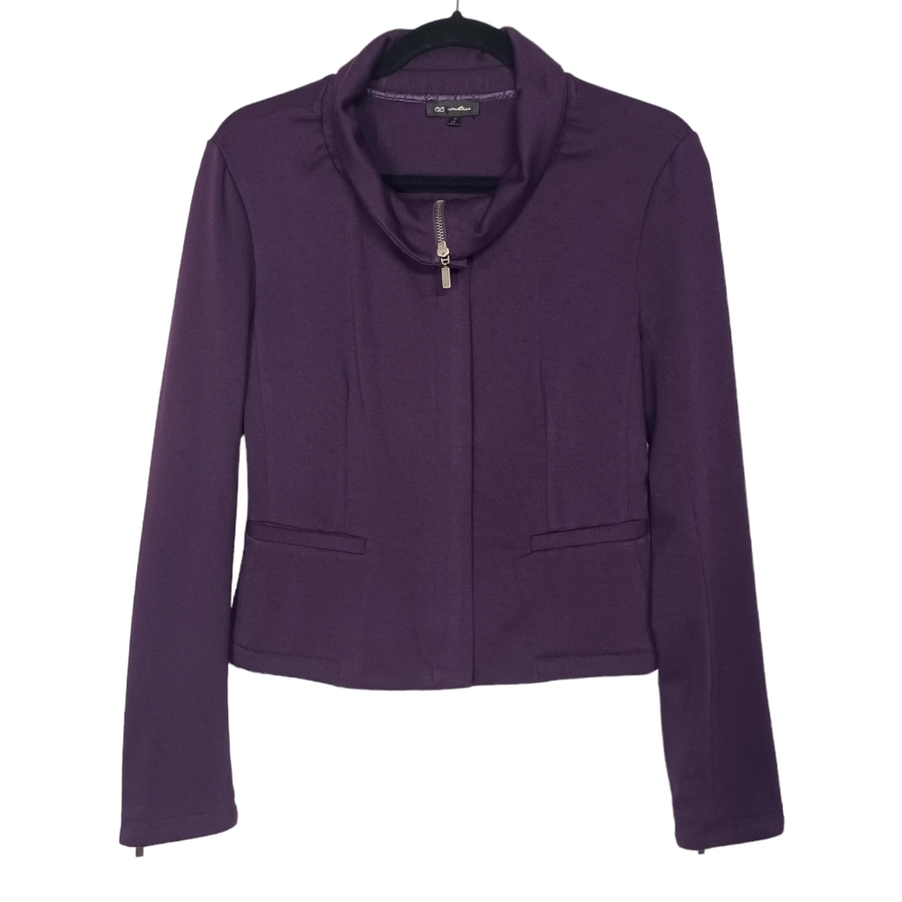 C.C. COUTURE Purple Cowl Neck Zipper Front Long Sleeve Sweater Jacket Small